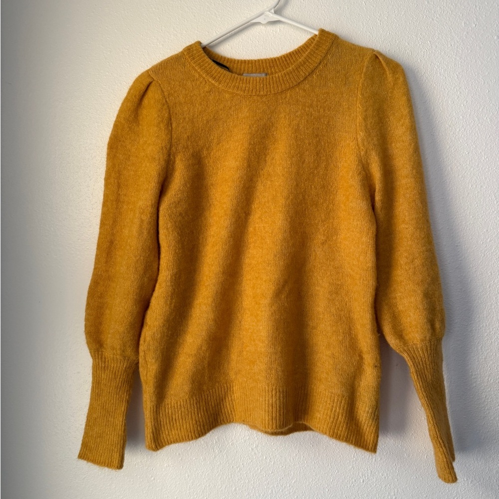 H&M Womens Wool Blend Crewneck Sweater Size S yellow Balloon Sleeve Minimalist